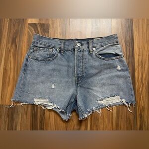 Free People Distressed Denim Shorts - Light Blue